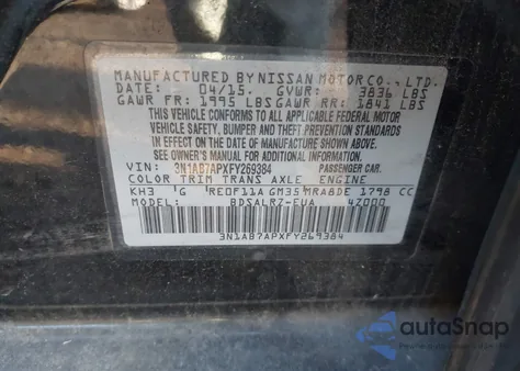 2015 Nissan Sentra Sr from USA, damaged, VIN 3N1AB7APXFY269384